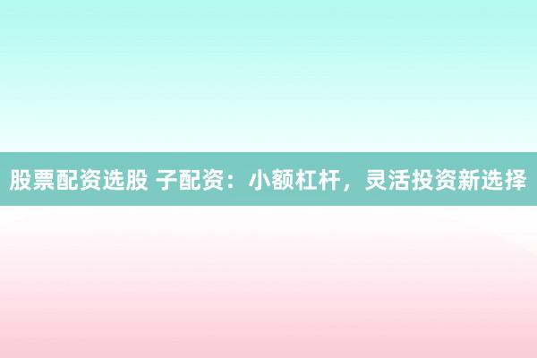 股票配资选股 子配资:小额杠杆,灵活投资新选择
