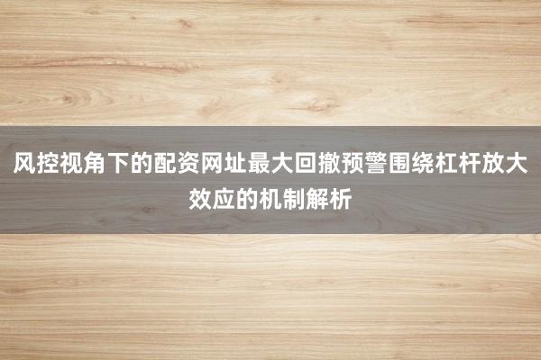 风控视角下的配资网址最大回撤预警围绕杠杆放大效应的机制解析