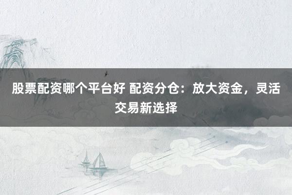股票配资哪个平台好 配资分仓：放大资金，灵活交易新选择