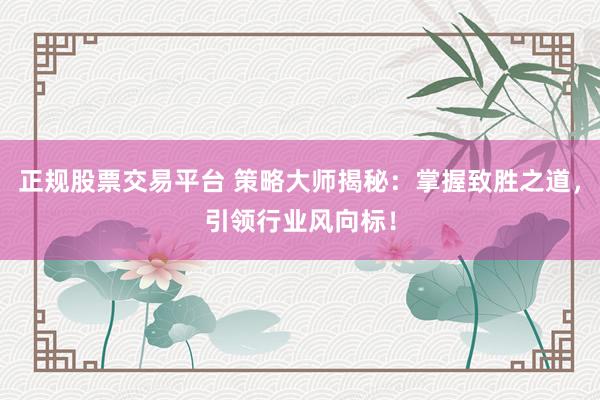 正规股票交易平台 策略大师揭秘：掌握致胜之道，引领行业风向标！